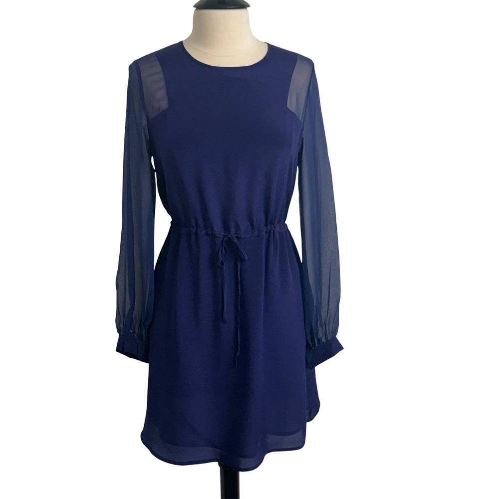 Liberty Sage Women 100% Silk Navy‎ Blue Chiffon Mini Dress